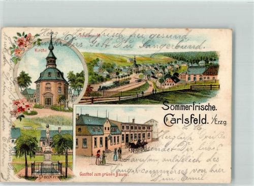 Carlsfeld 1905 Kirche Siegesdenkmal Gasthaus zum grünen Baum