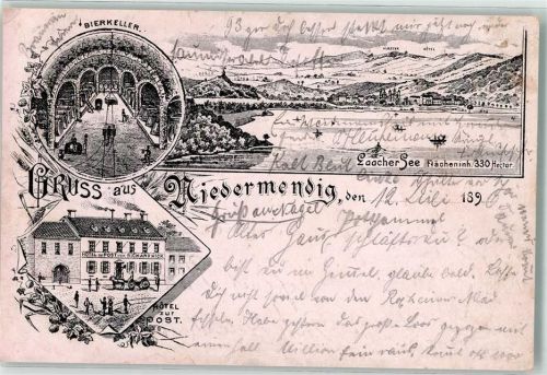 Niedermendig 1896 Vorläufer Hotel zur Post Bierkeller Laacher See Lithographie