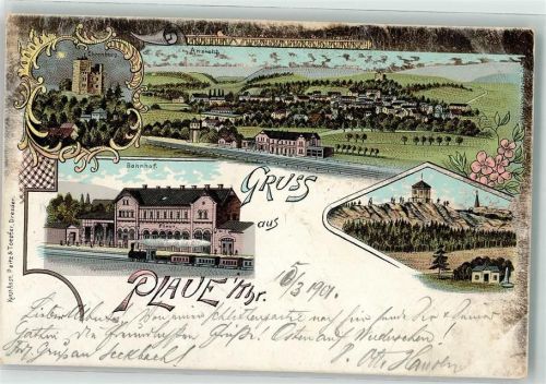 Plaue 1901 Bahnhof Ehrenburg Bahnpost Neudietendorf-Zg. 361