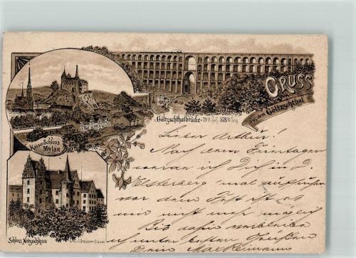 Netzschkau 1895 Vorläufer Göltzschthalbrücke Schloß Netzschkau Kaiserschloß Mylau Lithographie