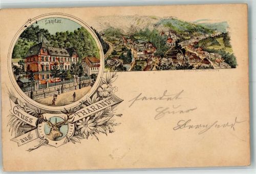 01737 O8223 Tharandt 1898 Lithographie Sanitas Hirsch Vorläufer