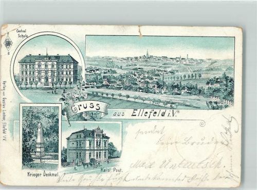 08236 O9703 Ellefeld 1898 Gebrauchsspuren Vorläufer Kriegerdenkmal Kaiserl. Post Central-Schule Lithographie