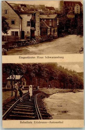 Schwarzenberg Wolkenbruch-Katastrophe 6. 7. 1931 Eingestürztes Haus Bahnlinie Erlabrunn-Antonsthal