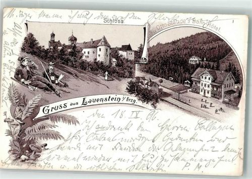 01778 O8246 Lauenstein , Sachs 1896 Lithographie Schloss Bahnhotel Otto Streude Pilze Vorläufer