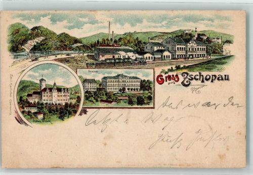 09405 O9360 Zschopau 1899 Lithographie Schloß Wildeck Seminar Bahnhof