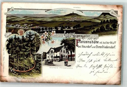 09427 O9373 Ehrenfriedersdorf 1900 Lithographie Am kalten Muff Hartenfichte Gasthaus Franzenshöhe