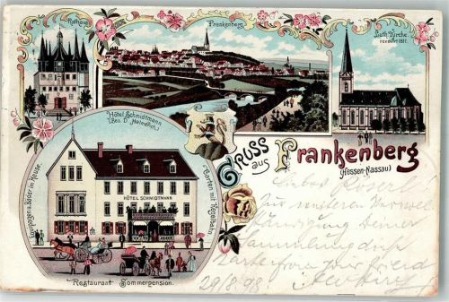 Frankenberg 1898 Luth. Kirche Hotel Schmidtmann Rathaus Bahnpost Frankenberg-Marburg