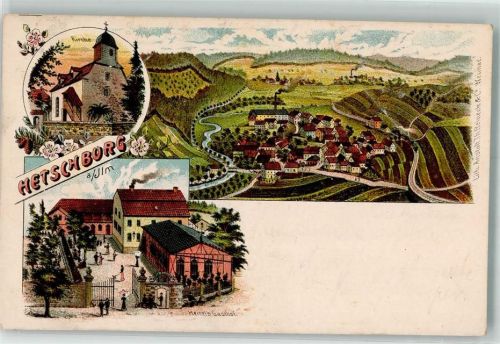 Hetschburg 1905 Gasthaus Hertel Dorfkirche Bahnpost Weimar Kranichfeld Zg. 24