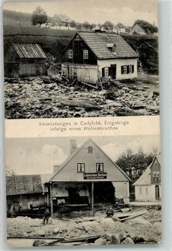Carlsfeld Wolkenbruch-Katastrophe Zerstörte Häuser Knick