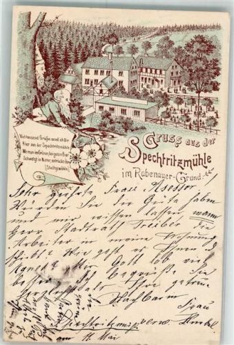 01734 O8222 Rabenau , Sachs 1895 Lithographie Gasthaus Spechtritzmühle im Rabenauer Grund Vorläufer Druck um 1880 - 1889 Bahnpost Hainsberg - Kipsdorf