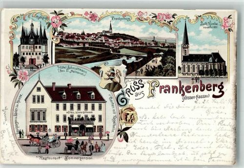 Frankenberg 1898 Luth. Kirche Hotel Schmidtmann Rathaus Bahnpost Frankenberg-Marburg