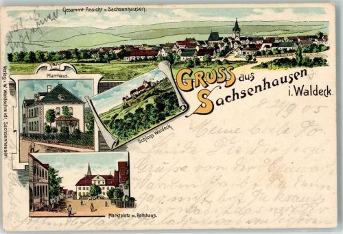 Sachsenhausen 1905 Marktplatz Rathaus Schloß Waldeck Pfarrhaus