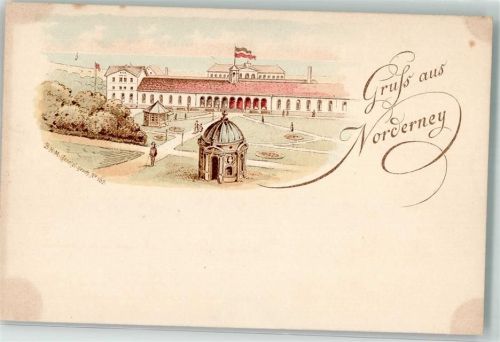 26548 W2982 Norderney Lithographie Vorläufer Druck um 1880-89 Kurpark Pavillon