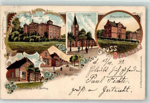 27624 W2852 Bederkesa 1899 Gebrauchsspuren Präparanden-Anstalt Kaufhaus Bartling Bergstraße Kgl. Seminar Lithographie