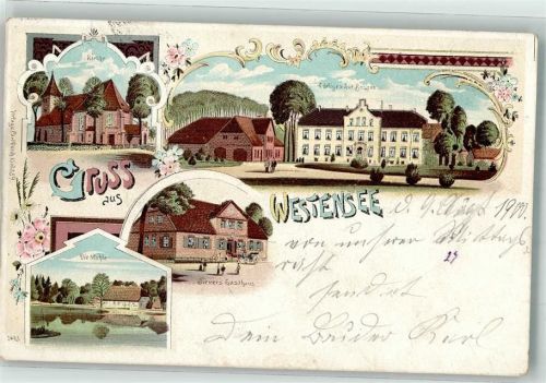 24259 W2371 Westensee 1900 Lithographie Gut Bössee Die Mühle Gasthaus Siever