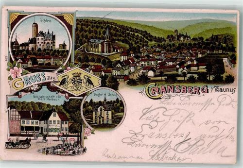 61250 W6390 Kransberg , Taunus 1905 Lithographie Schloss Gasthaus Karl Maibach Discher Stiftung
