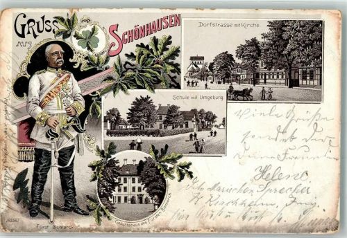 39524 O3520 Schönhausen Elbe 1903 Lithographie Fürst Bismarck Schule Bismarck's Geburtshaus