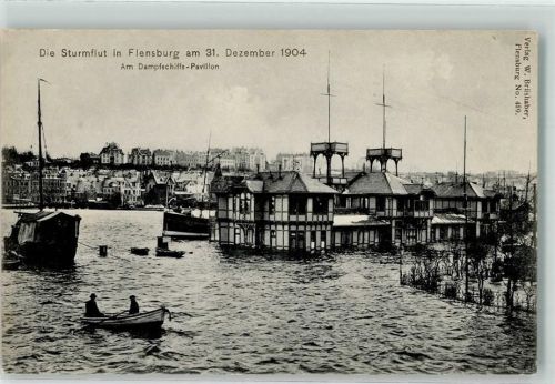Flensburg 1904 Sturmflut-Katastrophe 31. 12. 1904 Dampfschiff-Pavillon