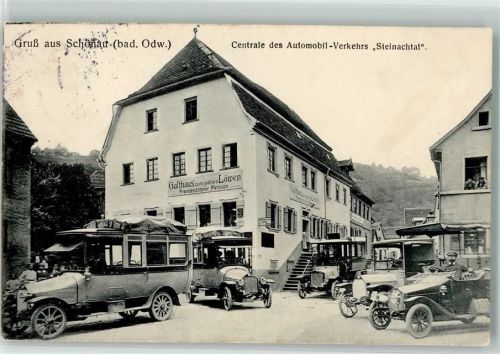 69250 W6917 Schönau , Odenw 1913 Foto AK Gasthaus zum Löwen Zentrale des Automobil-Verkehrs "Steinachtal"