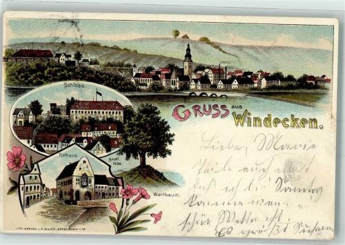 61130 W6369 Windecken 1902 Lithographie Rathaus Schloß Wartbaum