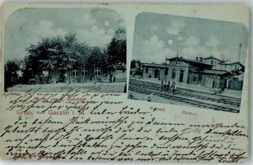 19395 O2861 Ganzlin 1899 Mondschein Bahnhof Gasthaus Schröder Molkerei