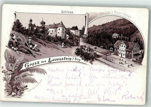01778 O8246 Lauenstein , Sachs 1897 Lithographie Schloss Bahnhotel Otto Streude Pilze Vorläufer