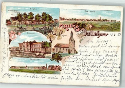 Landsberg Ostpr. 1899 Gallehne Bahnhofstraße Bahnhof Bergplatz Bahnpoststempel