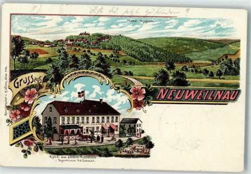 61276 W6395 Neuweilnau 1904 Lithographie Hotel Zur schönen Aussicht Ad. Eckstein