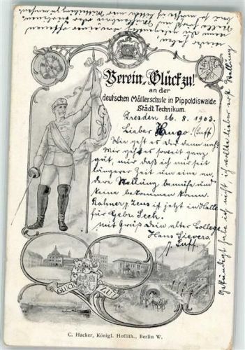 Dippoldiswalde 1903 Verein Glück zu! an der Deutschen Müllerschule Städt. Technikum Studentika Degen