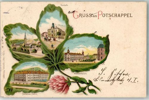 Potschappel 1901 Turnhalle Bismarckplatz Porzellan Fabrik Klee Passepartout Bahnpost Dresden