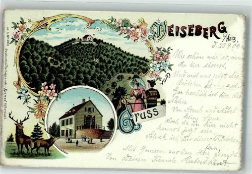 06493 O4303 Ballenstedt 1900 Lithographie Hirsche Meiseberg Aussichtsplateau