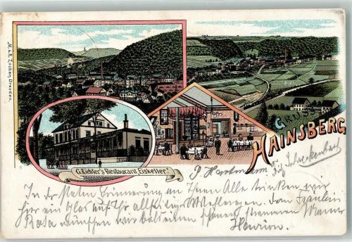 01705 O8210 Freital 1899 Lithographie Hainsberg G. Richters Gasthaus Eiskeller