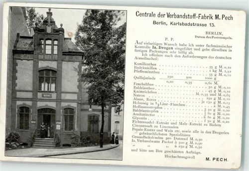 Schmargendorf 1902 Centrale der Verbandstoff Fabrik M. Pech Karlsbadstraße 15