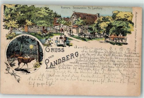 Tharandt 1897 Landberg Kästners Gasthaus Jagdtiere Hirsch Ort lt. Stempel