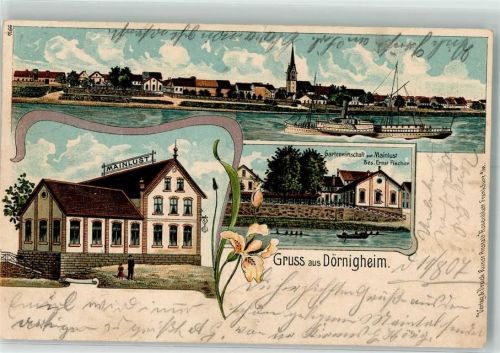 Dörnigheim 1907 Gasthaus Mainlust Ernst Fischer Raddampfer