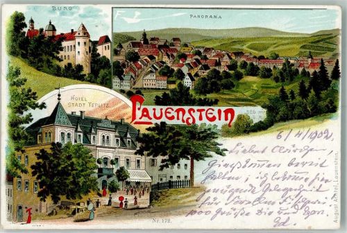 Lauenstein 1902 Hotel Stadt Teplitz Burg Bahnpost Geising - Mügeln Zug 965