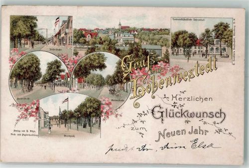 Hohenwestedt 1904 Landwirtschaftliche Lehranstalt Hinterstraße Vorderstraße Marktplatz Fahne Schwarz-Weiß-Rot Glückwunsch Neujahr