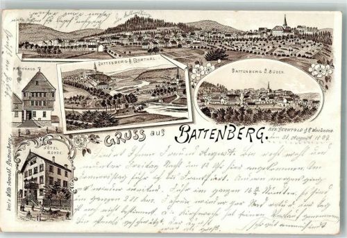 35088 W3559 Battenberg Eder 1899 Lithographie Vorläufer Battenberg Edertal Hotel Rohde Rathaus