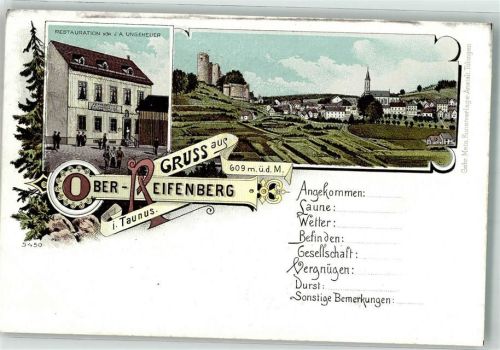 61389 W6384 Oberreifenberg , Taunus Lithographie Burgruine Gasthaus Ungeheuer
