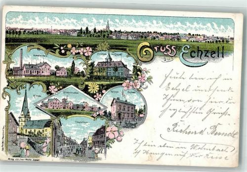 Echzell 1897 Römerbrunnen Dampfmolkerei Kaiserl. Postamt Bahnpost Friedberg -