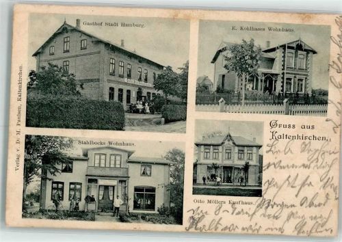 Kaltenkirchen 1900 Gasthaus Stadt Hamburg E. Kohlhases Wohnhaus Stahlbocks Wohnhaus Otto Möllers Kaufhaus