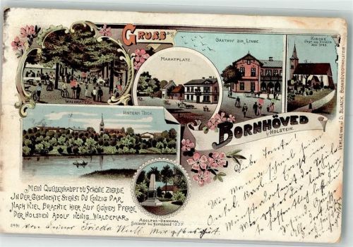Bornhöved 1899 Gasthaus Waldkater Marktplatz Gasthaus Zur Linde Kirche HintermTeich Adolphs Denkmal