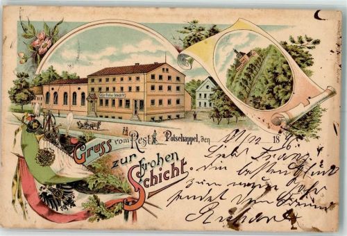 01705 O8210 Potschappel 1896 Lithographie Gasthaus Zur frohen Schicht
