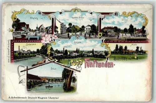 Petipsy 1907 Ortsplatz Kaadner Straße Schloss Zuckerfabrik Meierei Schule Lithographie