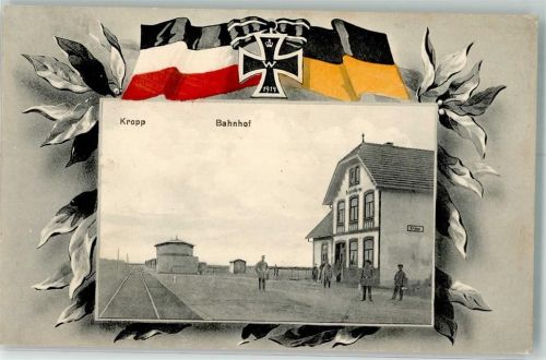 Kropp 1915 Bahnhof Soldaten Uniform Fahnen Zweibund Eisernes Kreuz