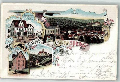 61250 W6390 Kransberg , Taunus 1897 Lithographie Gasthaus Zur Burg Discher Stiftung Ruine