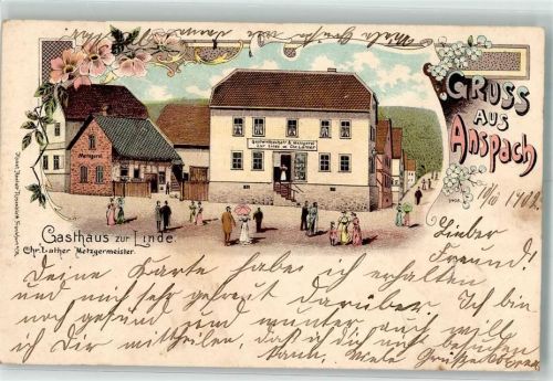 Anspach 1902 Gasthaus Zur Linde Chr. Lather Metzgermeister