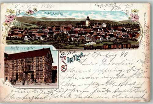 Sontra 1899 Gasthaus Zum Adler Eisenbahn Bahnpost Hannover - Bebra