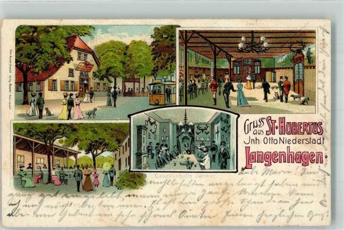 30851 W3012 Langenhagen , Han 1906 Lithographie Gasthaus St. Hubertus Gesellschaftszimmer Garten