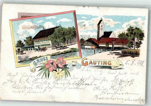 Gauting 1899 Postkutsche Fuhrwerk Gasthaus Hittl